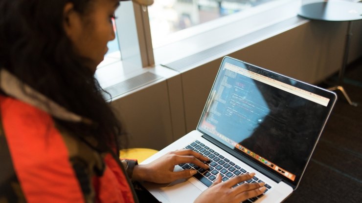 Woman using laptop